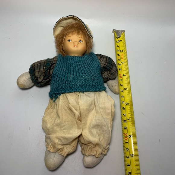 Antique Dutch Boy Doll Stuffed Porcelain Head Hand Painted with Swing - Picture 2 of 6